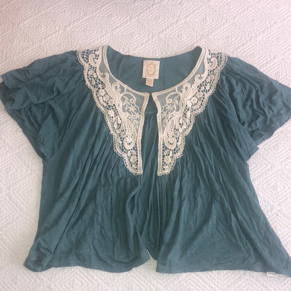 Anthropologie Lace Flutter Sleeve Top